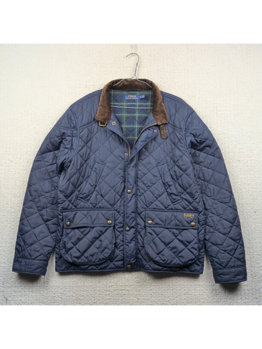 Polo Ralph Lauren Quilted Barn Field Jacket Blue Corduroy Collar Tartan Plaid XL